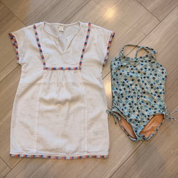 Crewcuts Other - J.Crew Crewcuts Swimsuit Cover Up Set Floral 2Pc Set Swim Summer Trip Blue 4-5